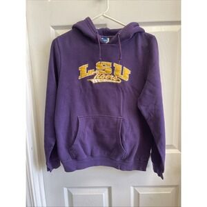 LSU Tigers Purple And Gold Hoodie Pullover Embroidered Sweatshirt Large